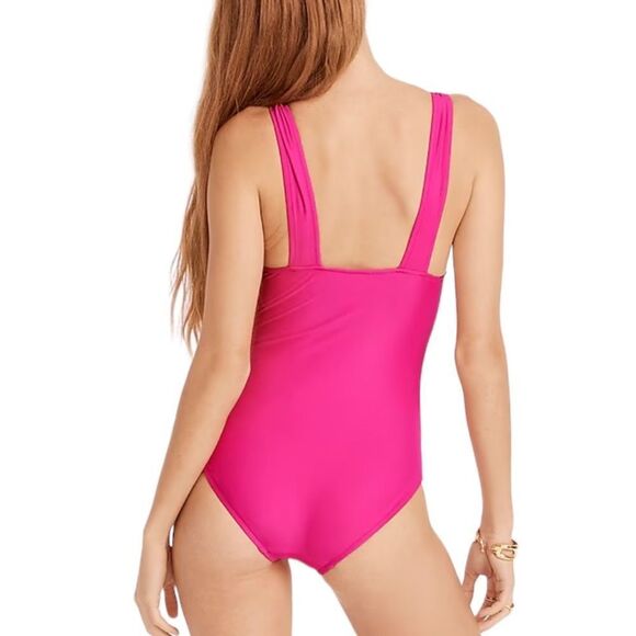 J Crew Radiant Fuchsia Ruched V-neckline One Piece Swimsuit Sz 10 NWT - Picture 4 of 16